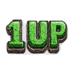 Pixelated 1UP Power-Up Retro Gaming Icon