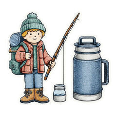 Young Boy on a Fishing Trip, Illustrated