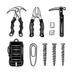 Hand Drawn Illustration of Tools and Equipment in