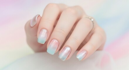 Naklejka premium Soft Pastel Blue Gradient Nails Close Up