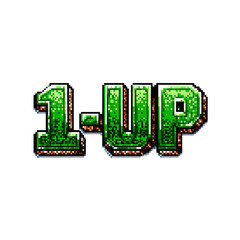Pixel Art 1-Up Power-Up Retro Gaming Bonus Graphic