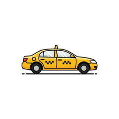 Yellow Taxi Cab Car Vector Illustration with Flat Design on White Background for Urban Travel and Public Transportation