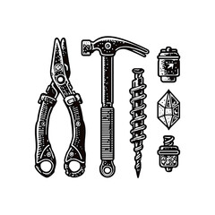Vintage Tools and Equipment Illustration Hammer,