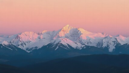 Snow-Capped Mountains at Sunset with Pink Sky