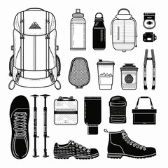 Hiking Gear Essentials Backpack, Shoes, and