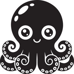 black and white cartoon octopus 