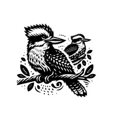 Two kookaburras perched on a leafy branch