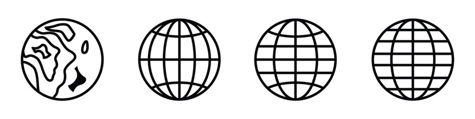 Earth and globe icon set line art. world map line icon. website global vector icon. Vector illustration.