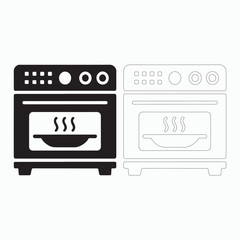 Vector Illustration of a Modern Oven in Black and White
