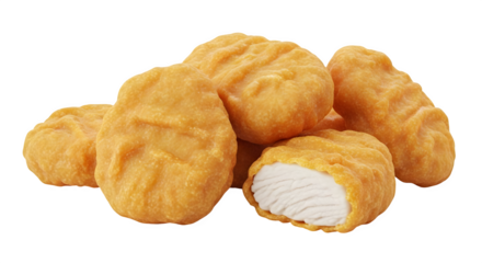 A pile of golden brown chicken nuggets on a black surface    .ai generative, transparent background, white background. isolated on white background