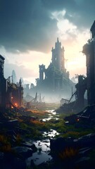 Fototapeta premium Steel skeletons of a fallen world stretch under a dead sky—this cold dystopian future is wrapped in shadows, silence, and synthetic decay. A haunting vision of tomorrow’s ruins in 8K clarity.