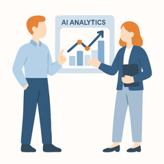 Flat Style Detail Business AI Analytics Presentation Illustration with People