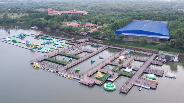 aerial shot of water resort 