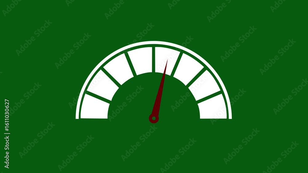 Aufkleber animated speedometer with up and down needle indicator, animation video footage isolated on alpha ch
