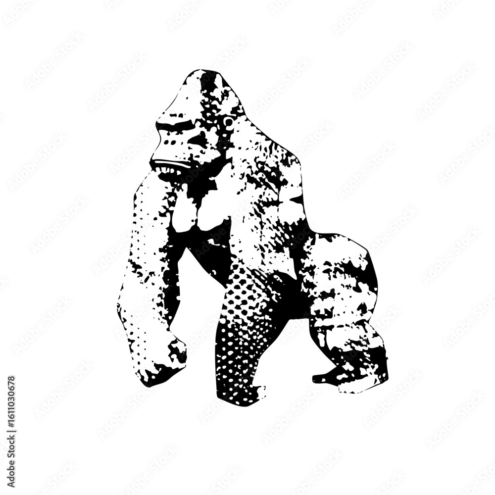 Poster vector powerful gorilla with a textured style.