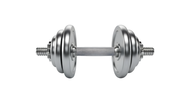 A silver dumbbell with plates on a black studio background .ai generative, transparent background, white background. isolated on white background