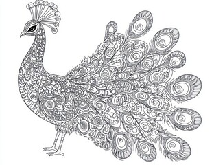 Fototapeta premium Ornate Peacock Illustration, Coloring Book Design, Background, Art, for Coloring