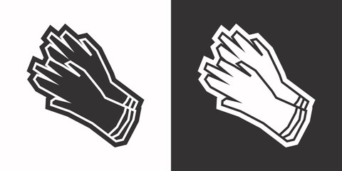 Gloves Icon in Black Filled and White Filled Cutout Style