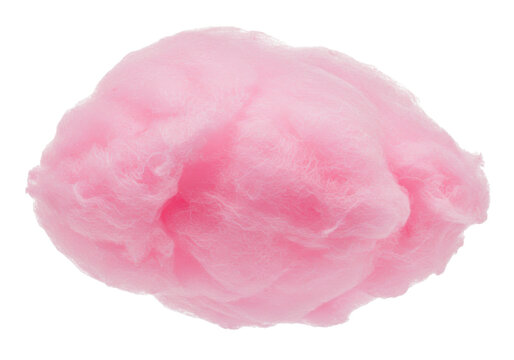 Fluffy pink cotton candy on a white background, evoking fairground nostalgia and joy