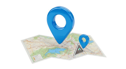 Blue location marker and map isolated PNG with Transparent Background