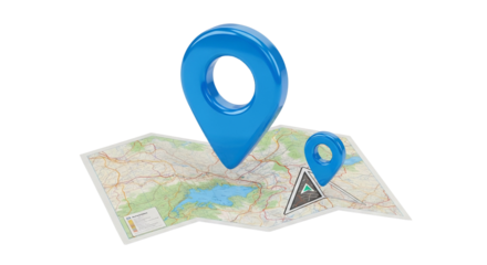 Blue location marker and map isolated PNG with Transparent Background