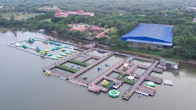 aerial shot of water resort 