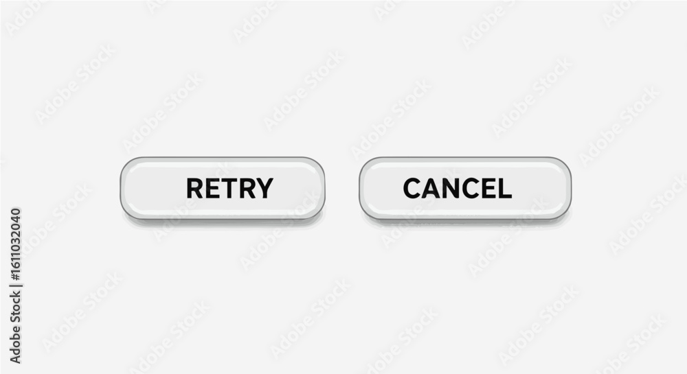 Poster minimalist retry and cancel buttons on a clean background for interface design