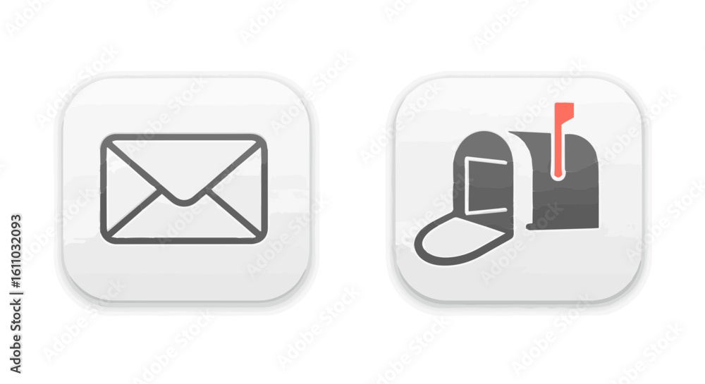 Poster modern email and mailbox icons on white glossy squared buttons representing communication