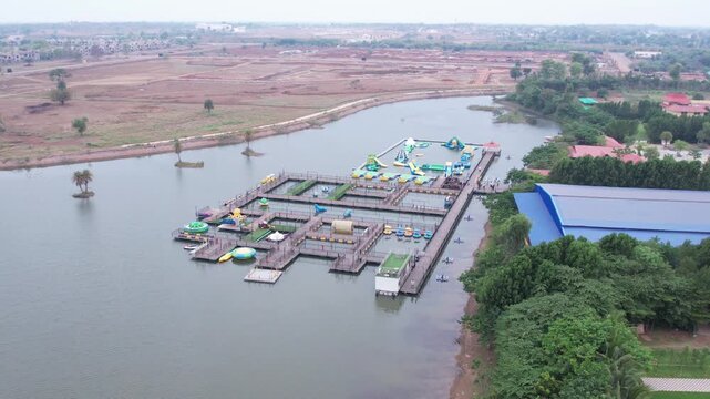 aerial shot of water resort 