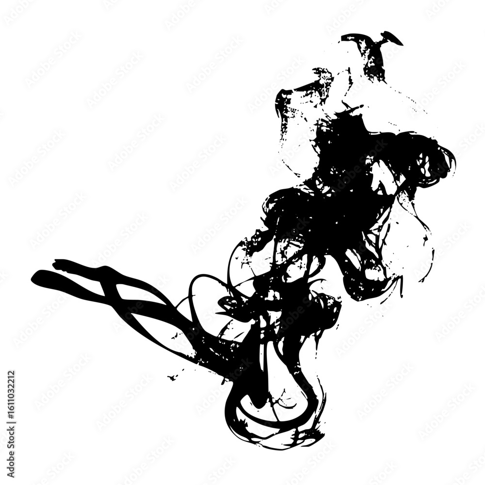 Poster vector dynamic ink splash forms abstract bird and floral .