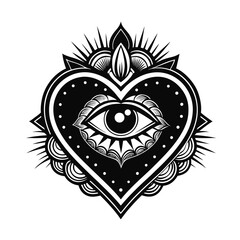 Mystical heart eye symbol isolated on white background