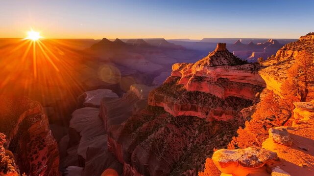 Grand Canyon sunrise with sunstar