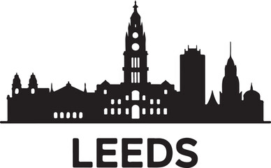 Fototapeta premium Black Skyline Vector of Leeds — Includes Town Hall and Modern Cityscape — Bold British Skyline Silhouette on White