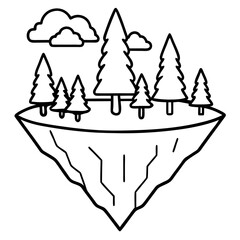 Outline Floating Landscape with Trees