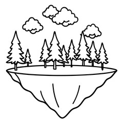 Outline Floating Landscape with Trees