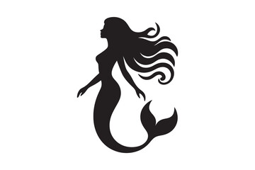 Minimalist Mermaid Silhouette Icon on White Background – Ideal for Beach & Sea-Themed Projects