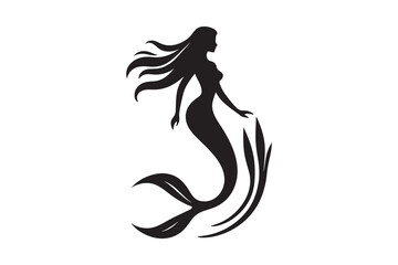 Minimalist Mermaid Silhouette Icon on White Background – Ideal for Beach & Sea-Themed Projects