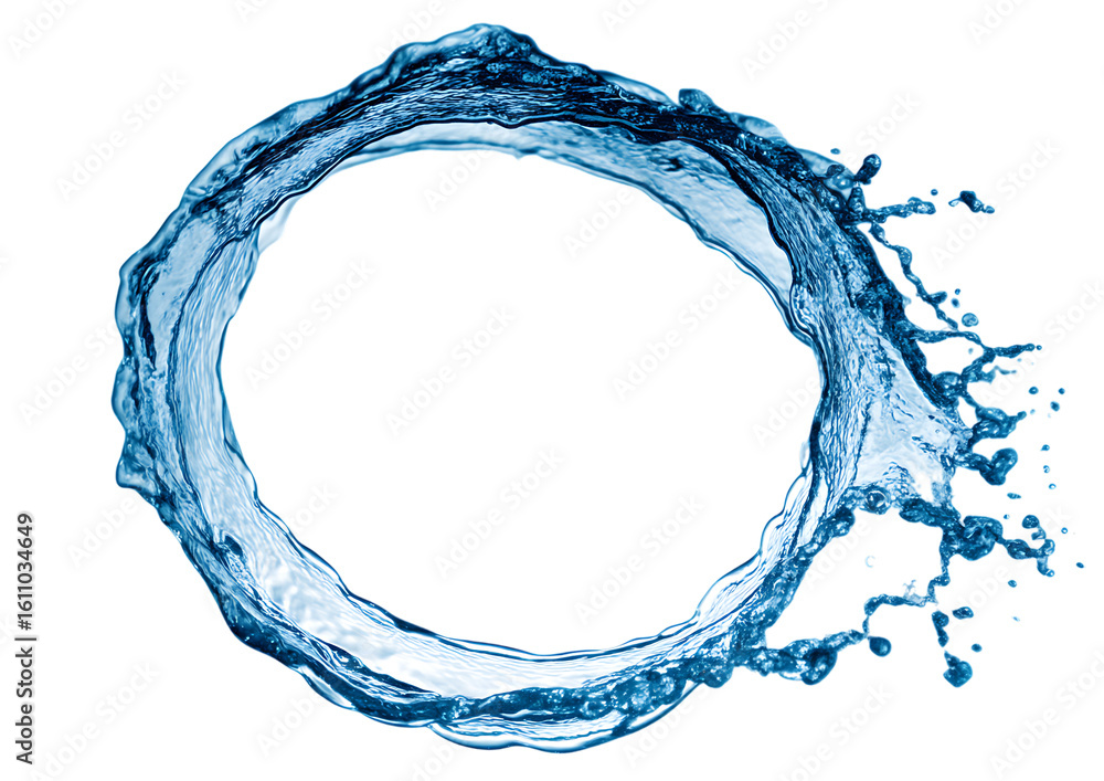 Poster circular water splash with droplets isolated on white or transparent png showcasing fluid dynamics a