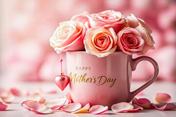 The text “Happy Mother's Day” in flowing silver calligraphy is softly embossed with a light shadow on the mug.  