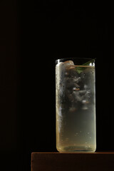 Highball cocktail with ice and mint in dramatic light