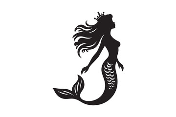 Minimalist Mermaid Silhouette Icon on White Background – Ideal for Beach & Sea-Themed Projects