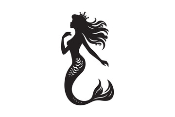 Minimalist Mermaid Silhouette Icon on White Background – Ideal for Beach & Sea-Themed Projects