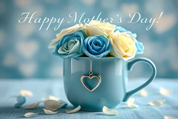 The text “Happy Mother's Day” in flowing silver calligraphy is softly embossed with a light shadow on the mug.  