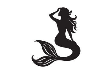Minimalist Mermaid Silhouette Icon on White Background – Ideal for Beach & Sea-Themed Projects