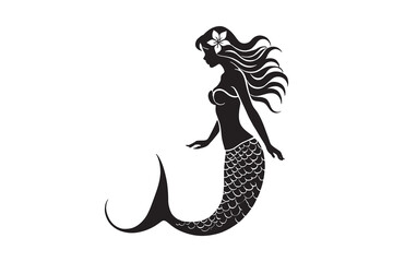 Minimalist Mermaid Silhouette Icon on White Background – Ideal for Beach & Sea-Themed Projects