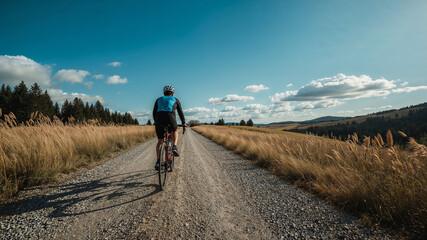 Obraz premium Cyclist Enjoying a Gravel Path in Nature's Embrace