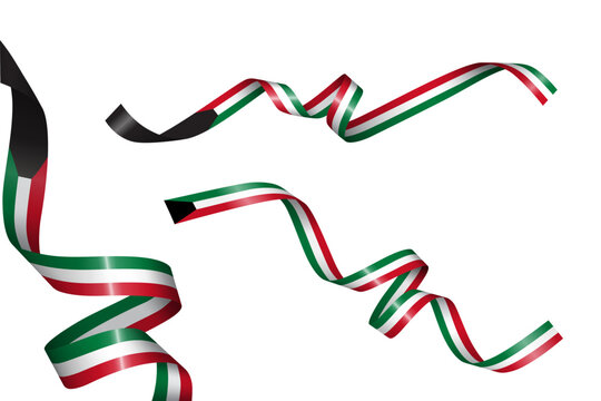 Set of flag ribbon with colors of Kuwait for independence day celebration decoration