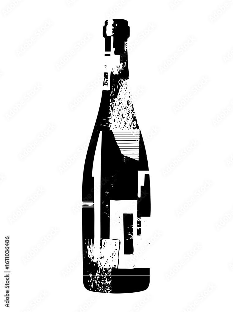 Poster vector abstract bottle with fragmented elements.