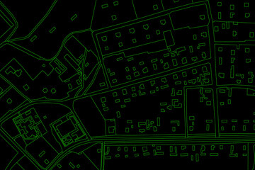 Abstract topographic map on radar screen. Vector retro green black background.
