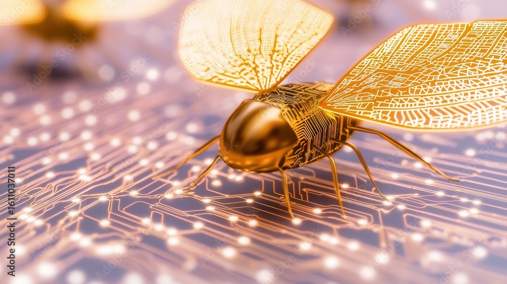 Poster nature conservation concept. futuristic insect design with electronic circuit patterns.